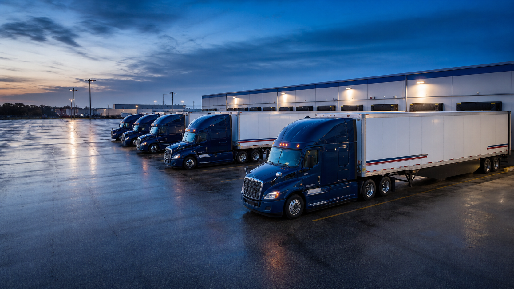 Modern fleet at a professional trucking terminal